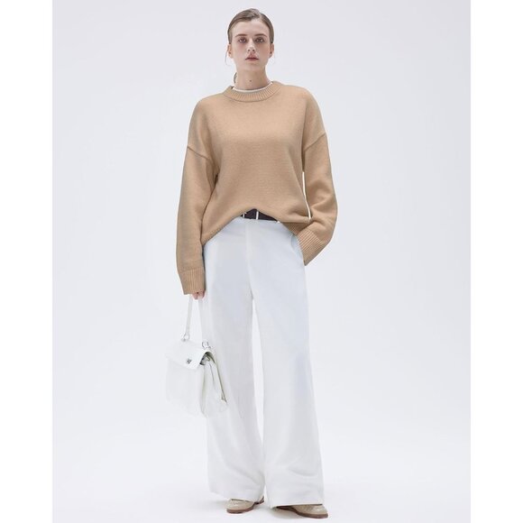 Women Cashmere Blend Oversized Crew Neck Umber Brown Soft Warm Pullover Sweater - Picture 4 of 4